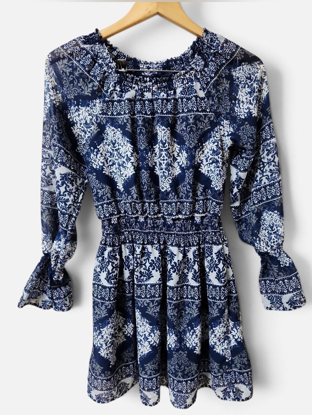 The Children's Place Navy and White Printed Smocked-Waist Girls' Dress